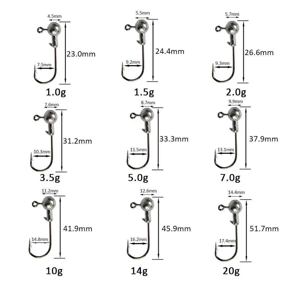 20/50pcs Lead jig Head Fishing Hook 1g-20g Hooks for Soft Lures Carbon Steel