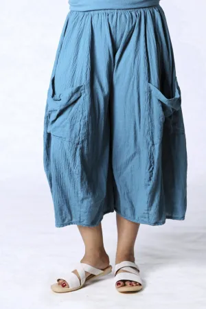 3242-Cropped Pocket Gauze Pant-Teal-U