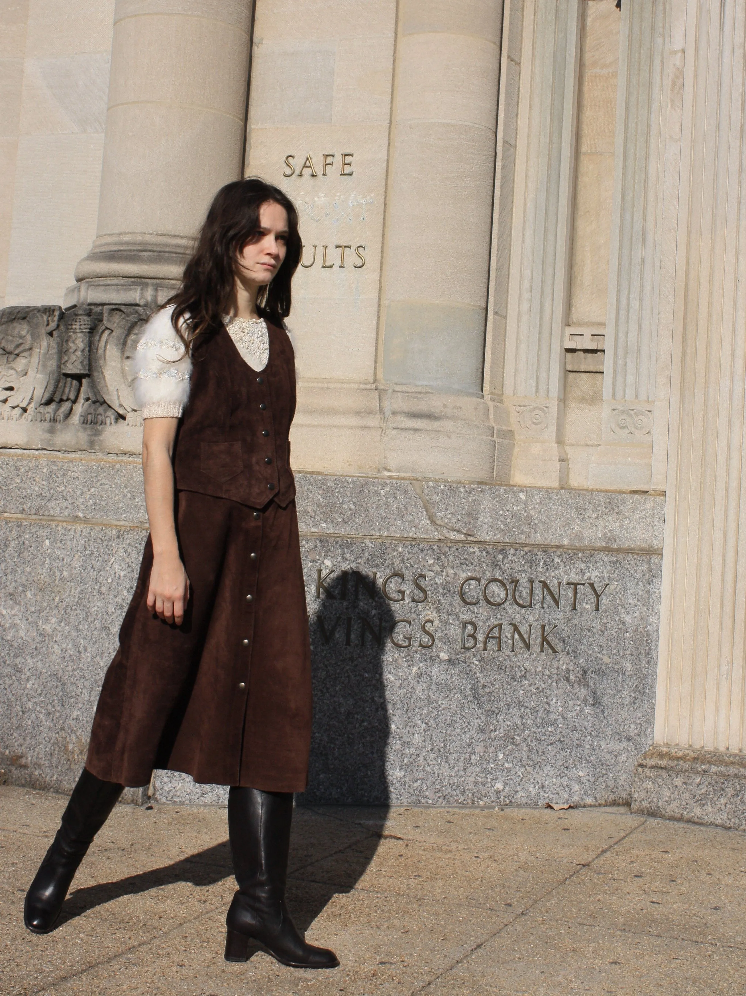 70s Suede Skirt Suit