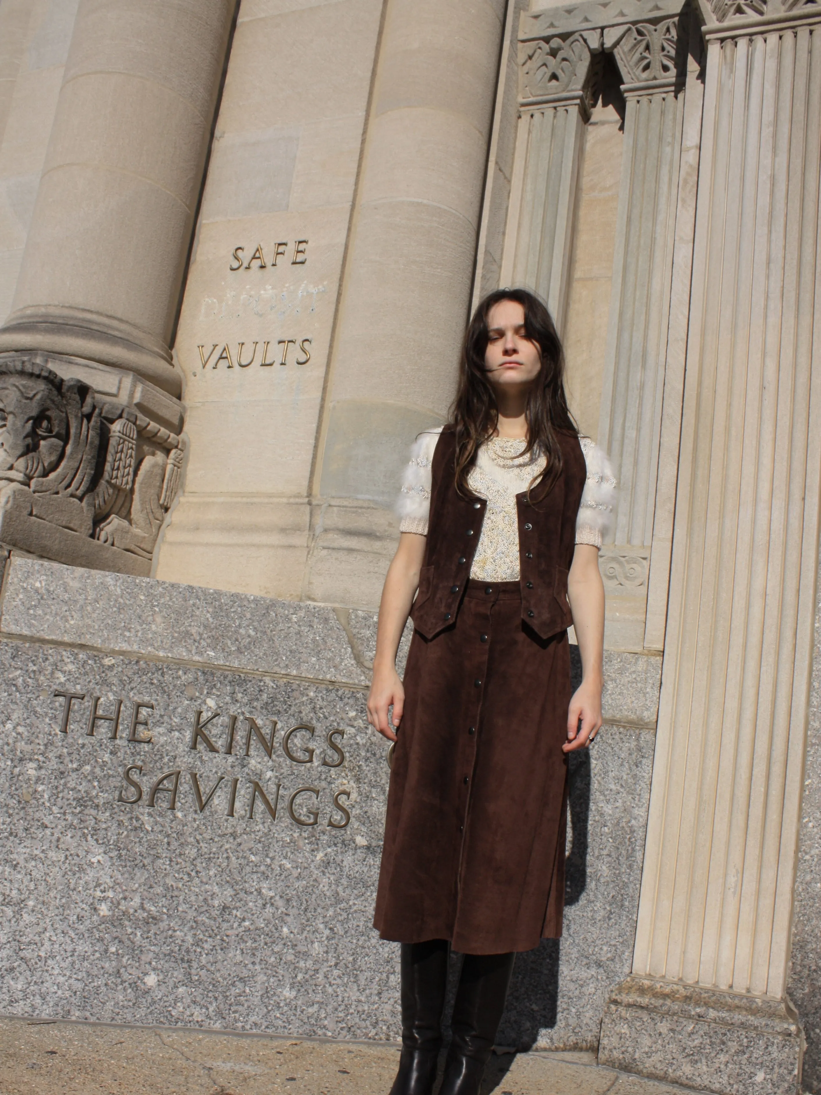 70s Suede Skirt Suit