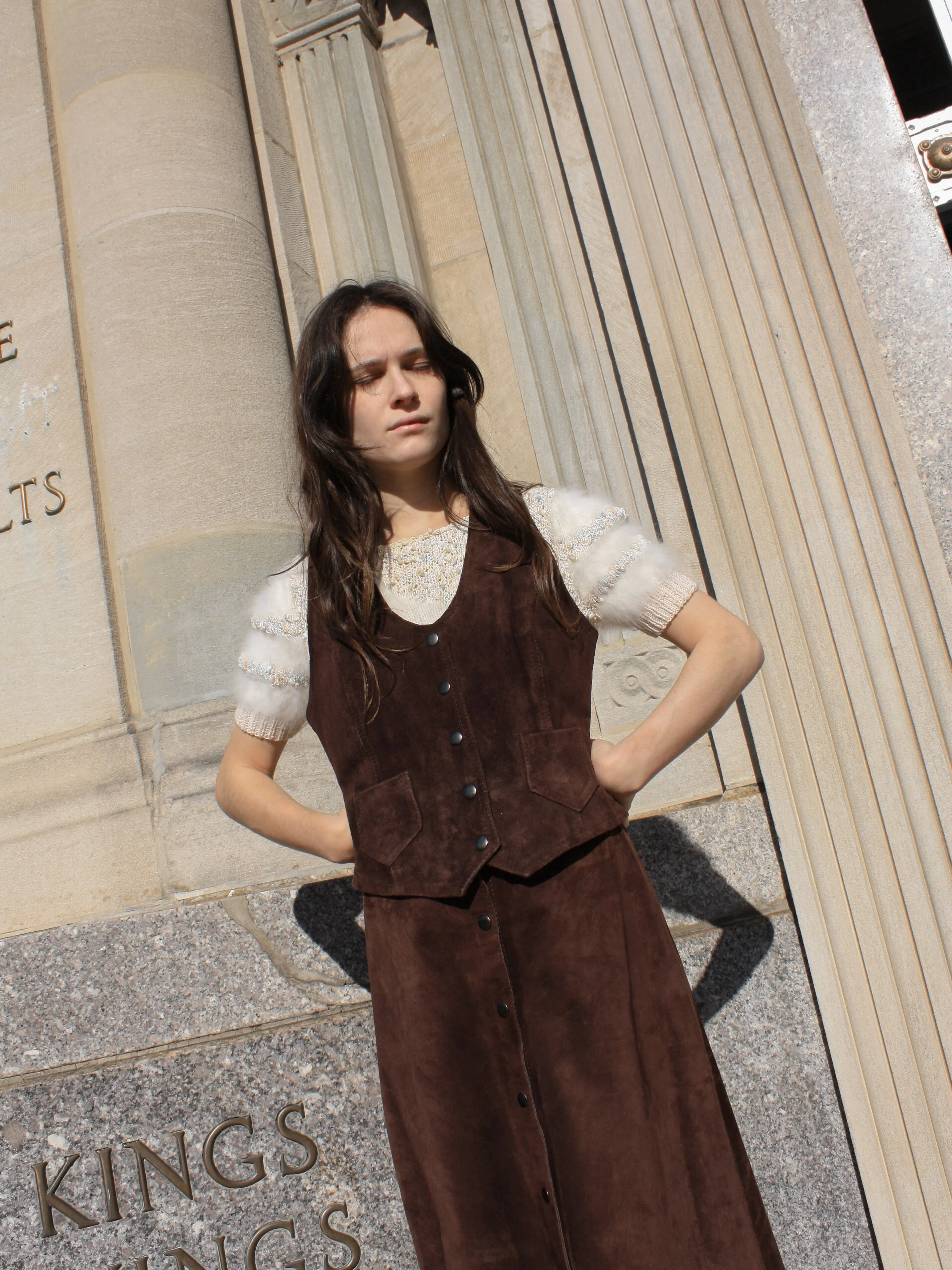 70s Suede Skirt Suit