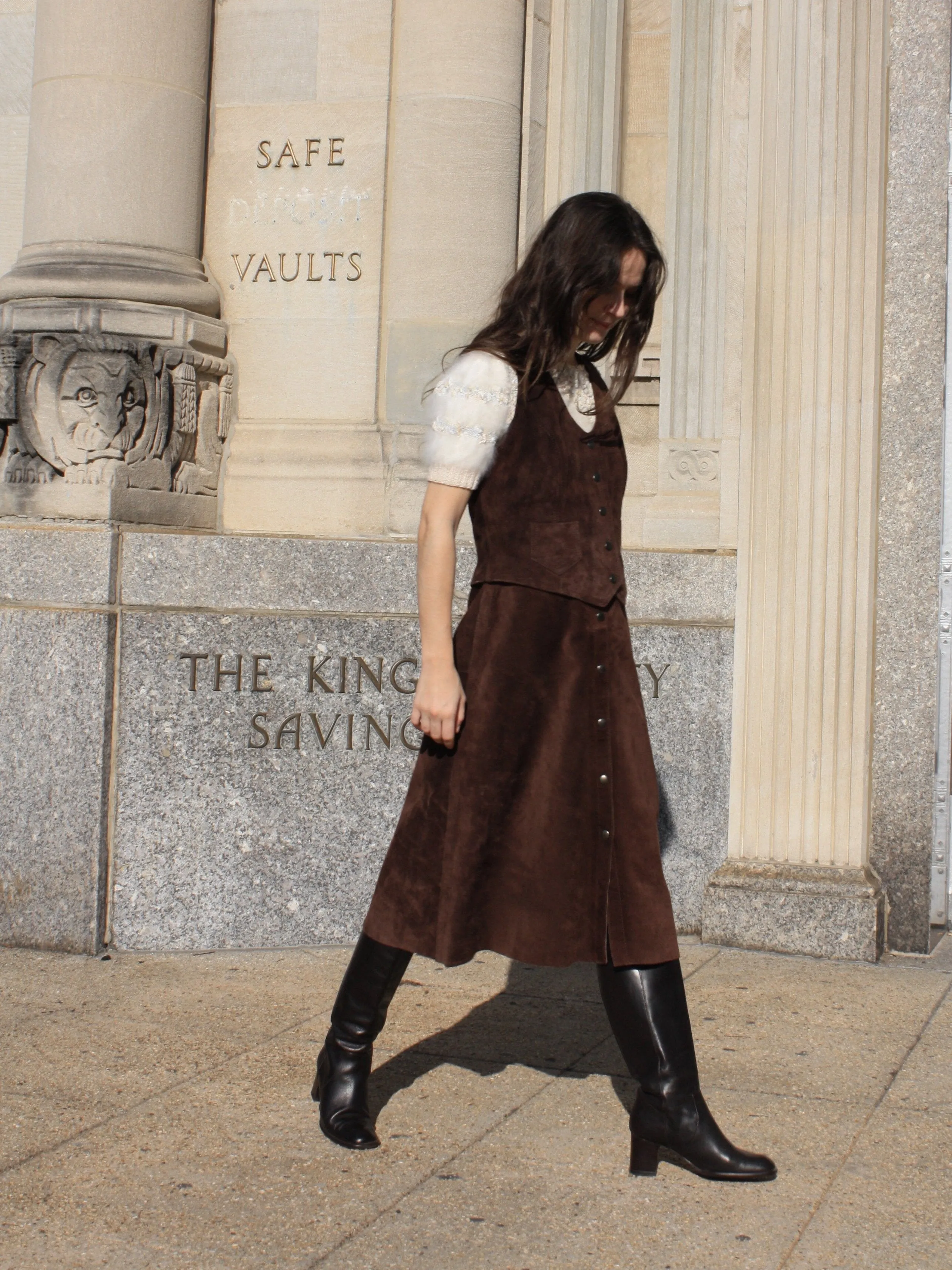 70s Suede Skirt Suit