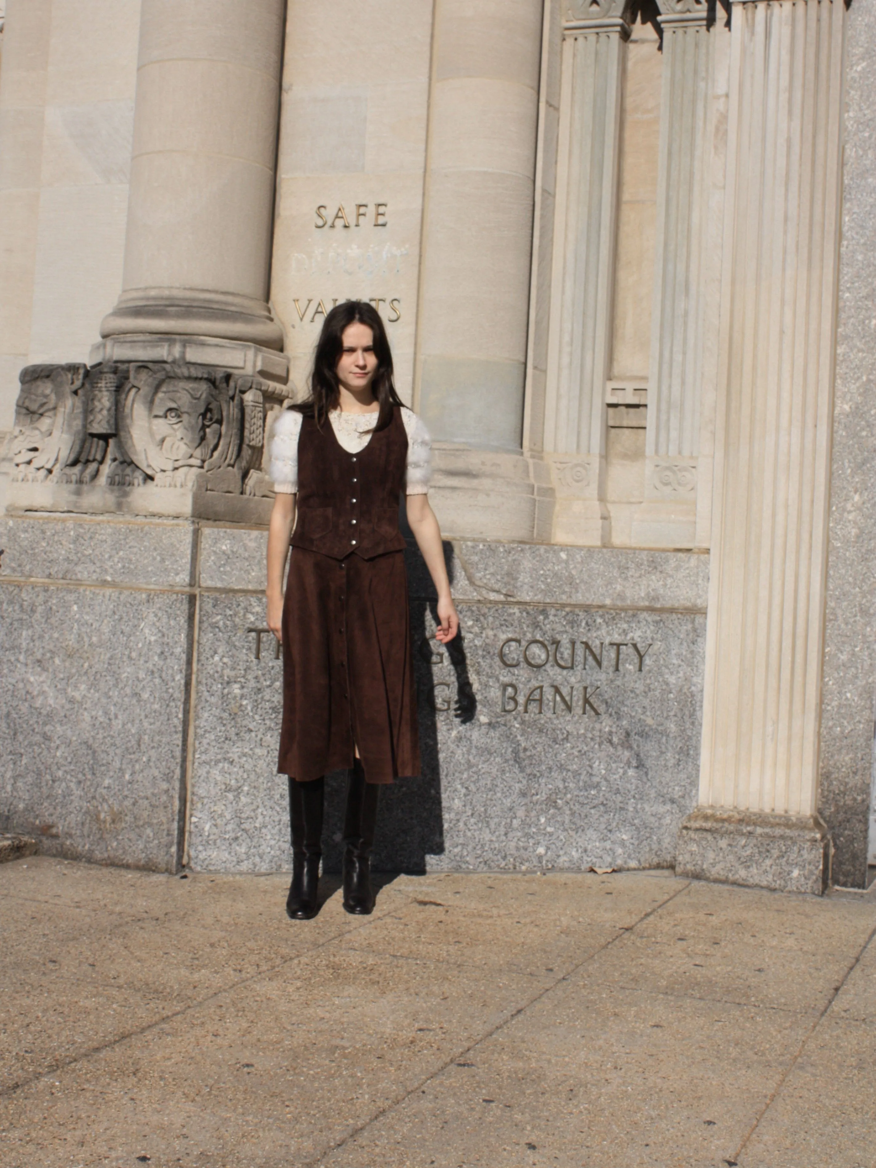 70s Suede Skirt Suit