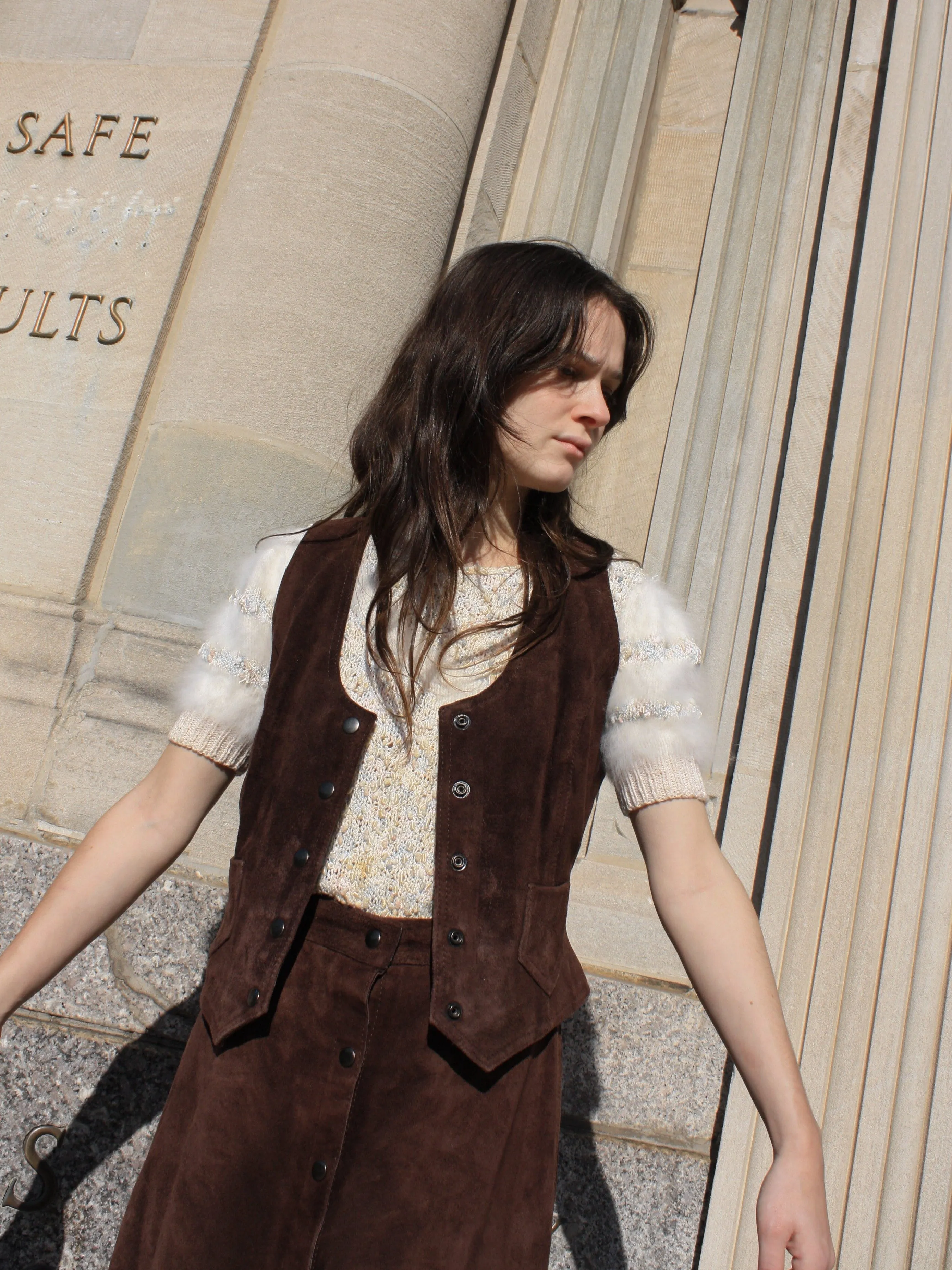 70s Suede Skirt Suit