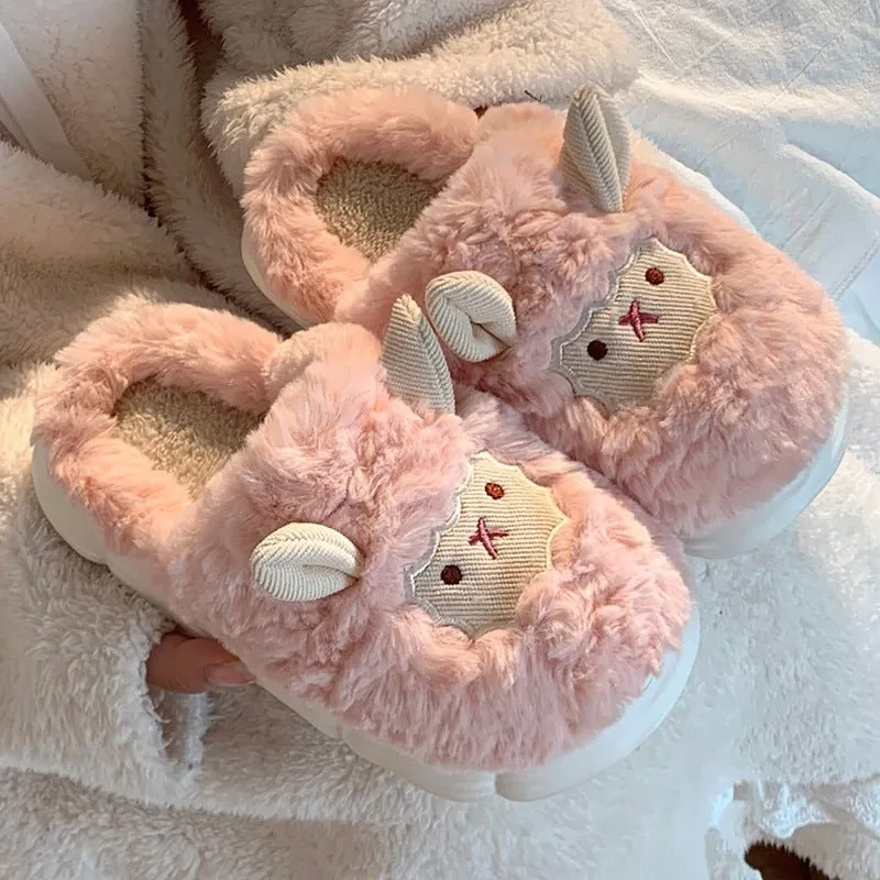 Adorable Little Sheep Cotton Slippers for Ladies - Cozy and Charming Footwear