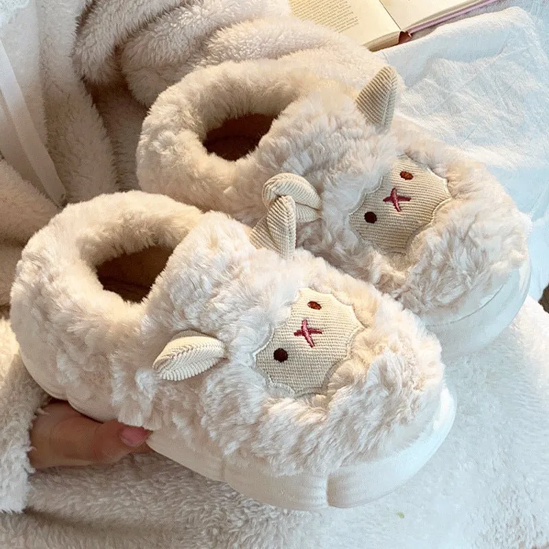 Adorable Little Sheep Cotton Slippers for Ladies - Cozy and Charming Footwear
