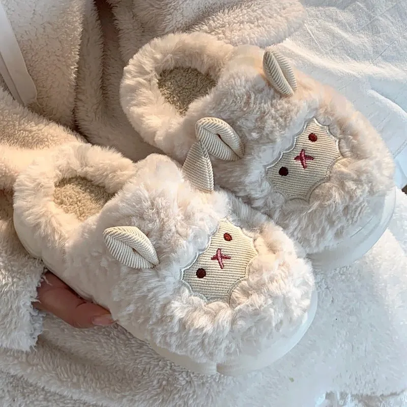 Adorable Little Sheep Cotton Slippers for Ladies - Cozy and Charming Footwear