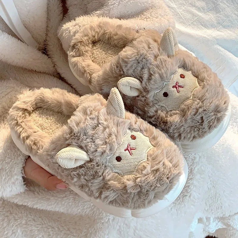Adorable Little Sheep Cotton Slippers for Ladies - Cozy and Charming Footwear
