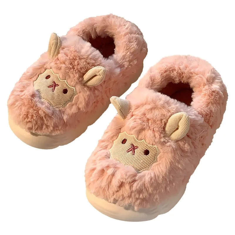 Adorable Little Sheep Cotton Slippers for Ladies - Cozy and Charming Footwear