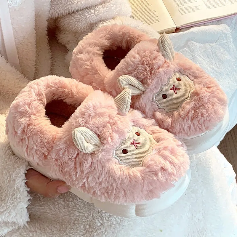 Adorable Little Sheep Cotton Slippers for Ladies - Cozy and Charming Footwear