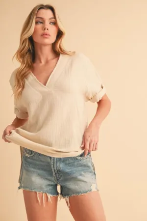 Aemi   Co Side Slit V-Neck Short Sleeve Blouse