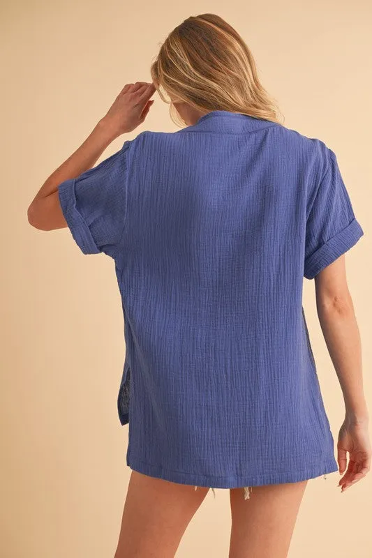 Aemi   Co Side Slit V-Neck Short Sleeve Blouse