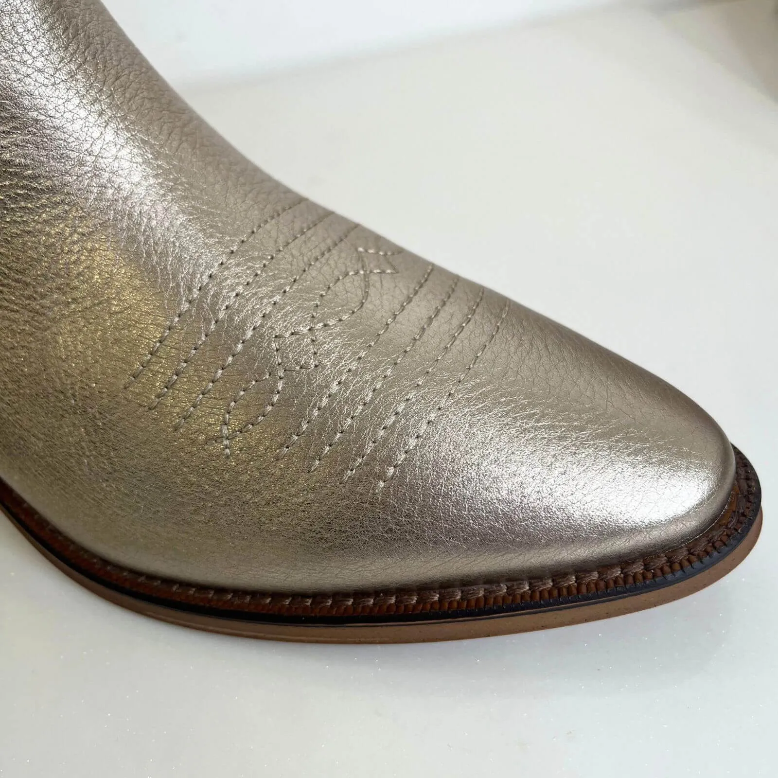 Alpe Western Style Leather Boots - Metallic Gold