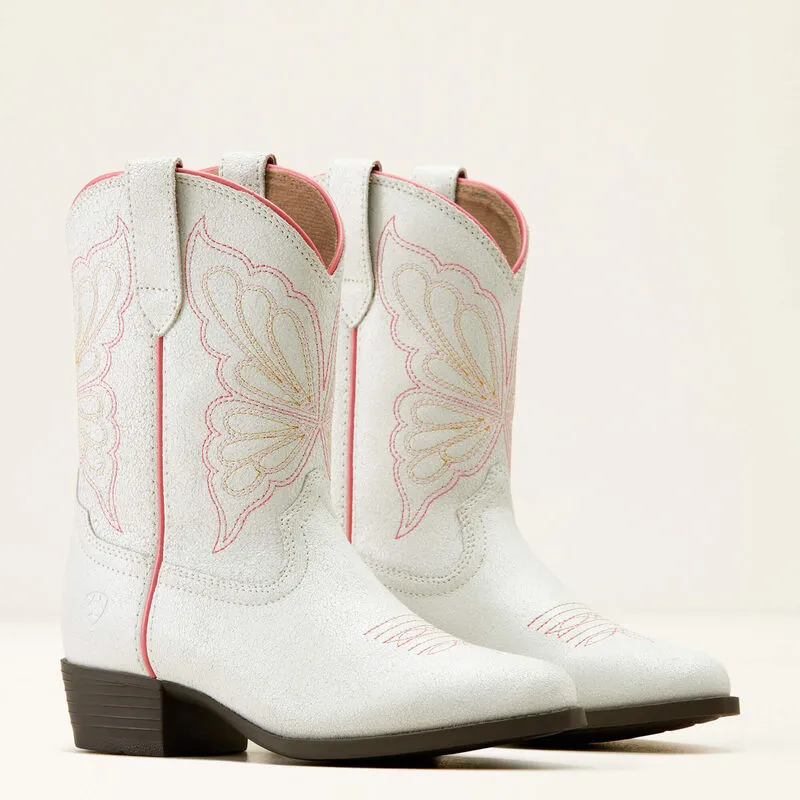 Ariat® Kid's "Heritage Butterfly" Western Boots - Distressed Ivory