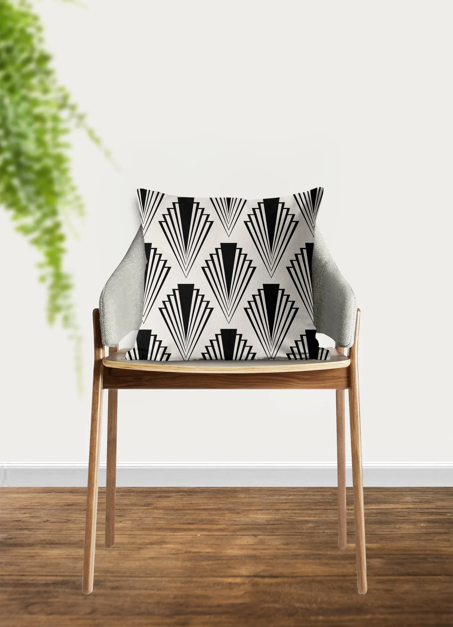 Art deco geometric fan pillow, retro linear black pattern, modern pillow, Interior decor, decor, pillow cover and insert, home accent pillow