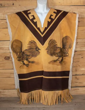 AUTHENTIC SUEDE LEATHER stamped Rooster gallo sheep wool cockfighting Mexican poncho rebozo Gaban