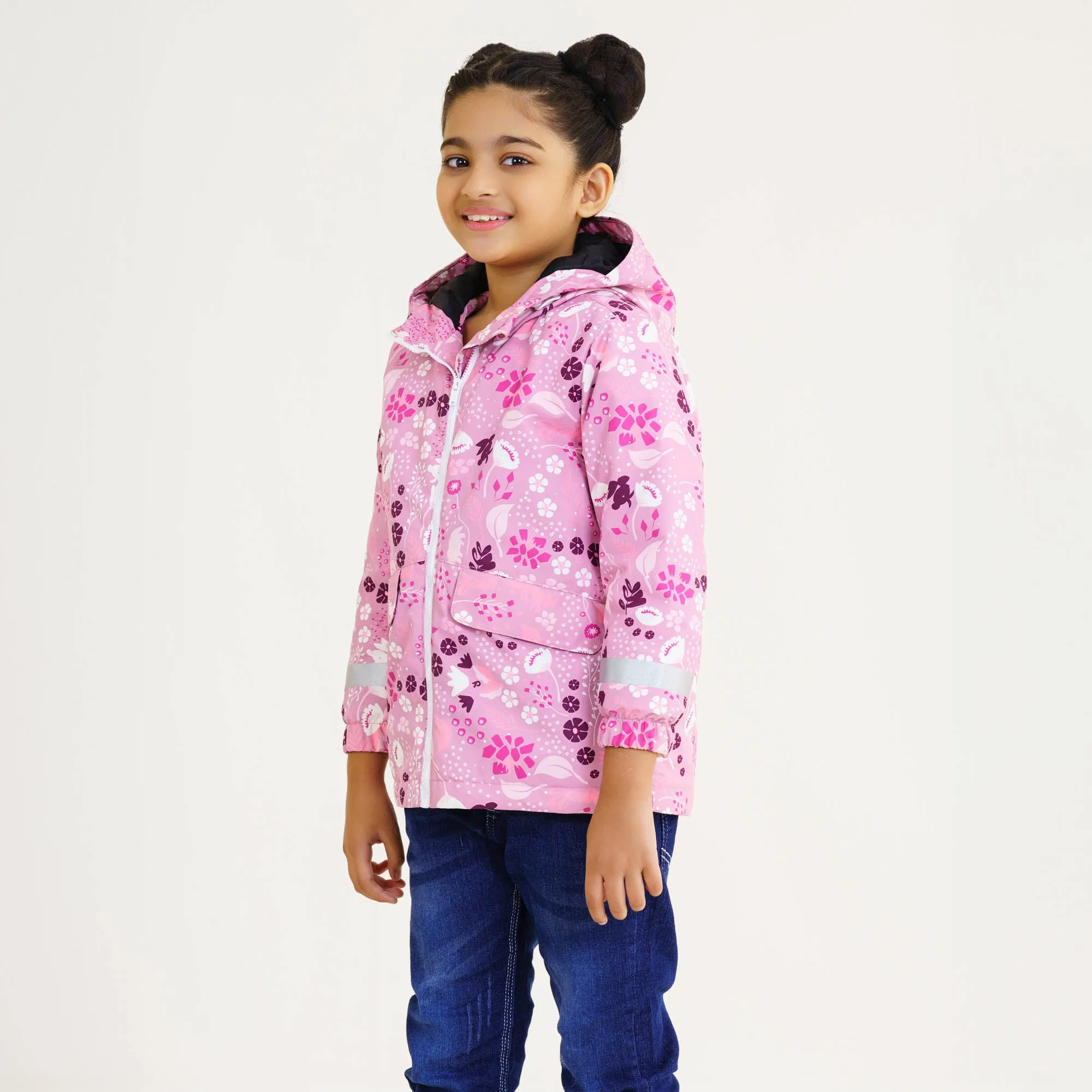 Baby Girls Pink Printed Windbreaker