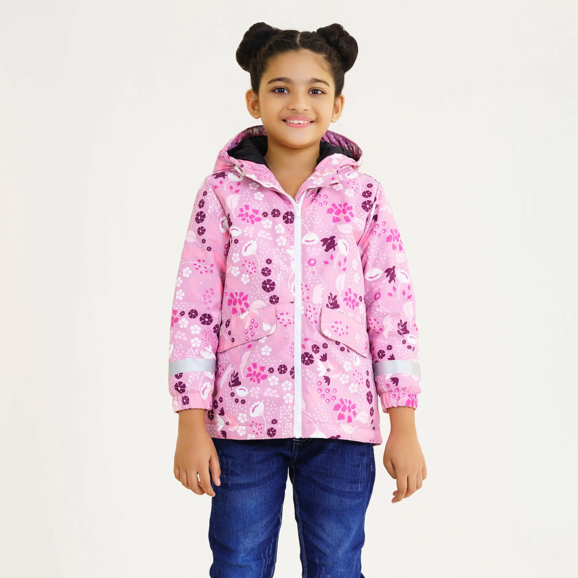 Baby Girls Pink Printed Windbreaker