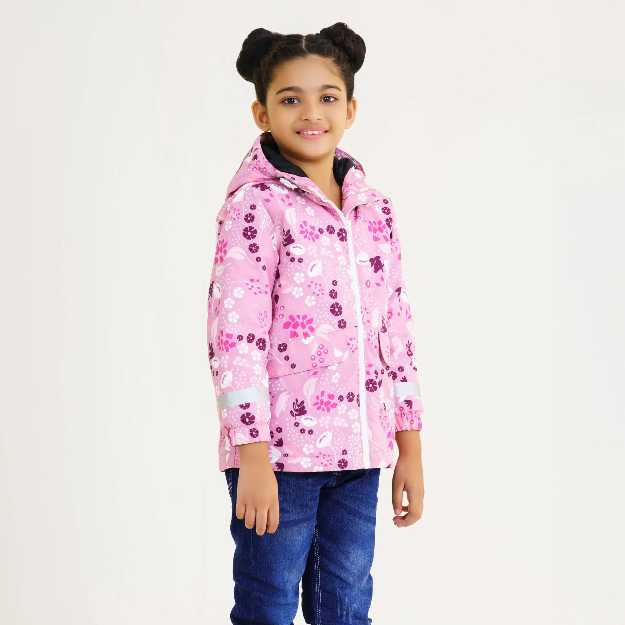 Baby Girls Pink Printed Windbreaker