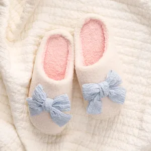 Betty Bow Fuzzy Slippers - Light Blue