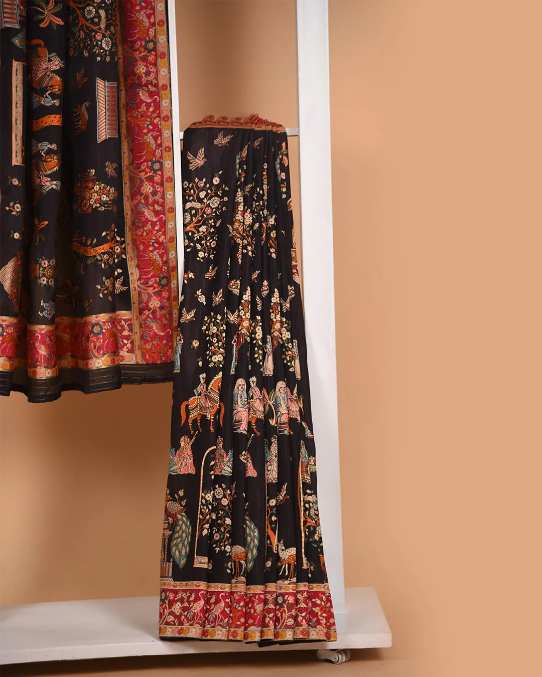 Black Silk Viscose Jamdani Multicolor Woven Saree With Silk Woven Blouse