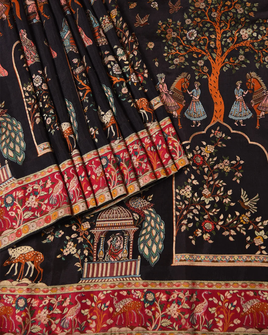 Black Silk Viscose Jamdani Multicolor Woven Saree With Silk Woven Blouse