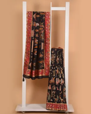 Black Silk Viscose Jamdani Multicolor Woven Saree With Silk Woven Blouse