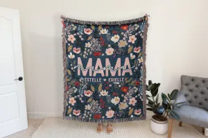 Blue Floral Mother Blanket with Names