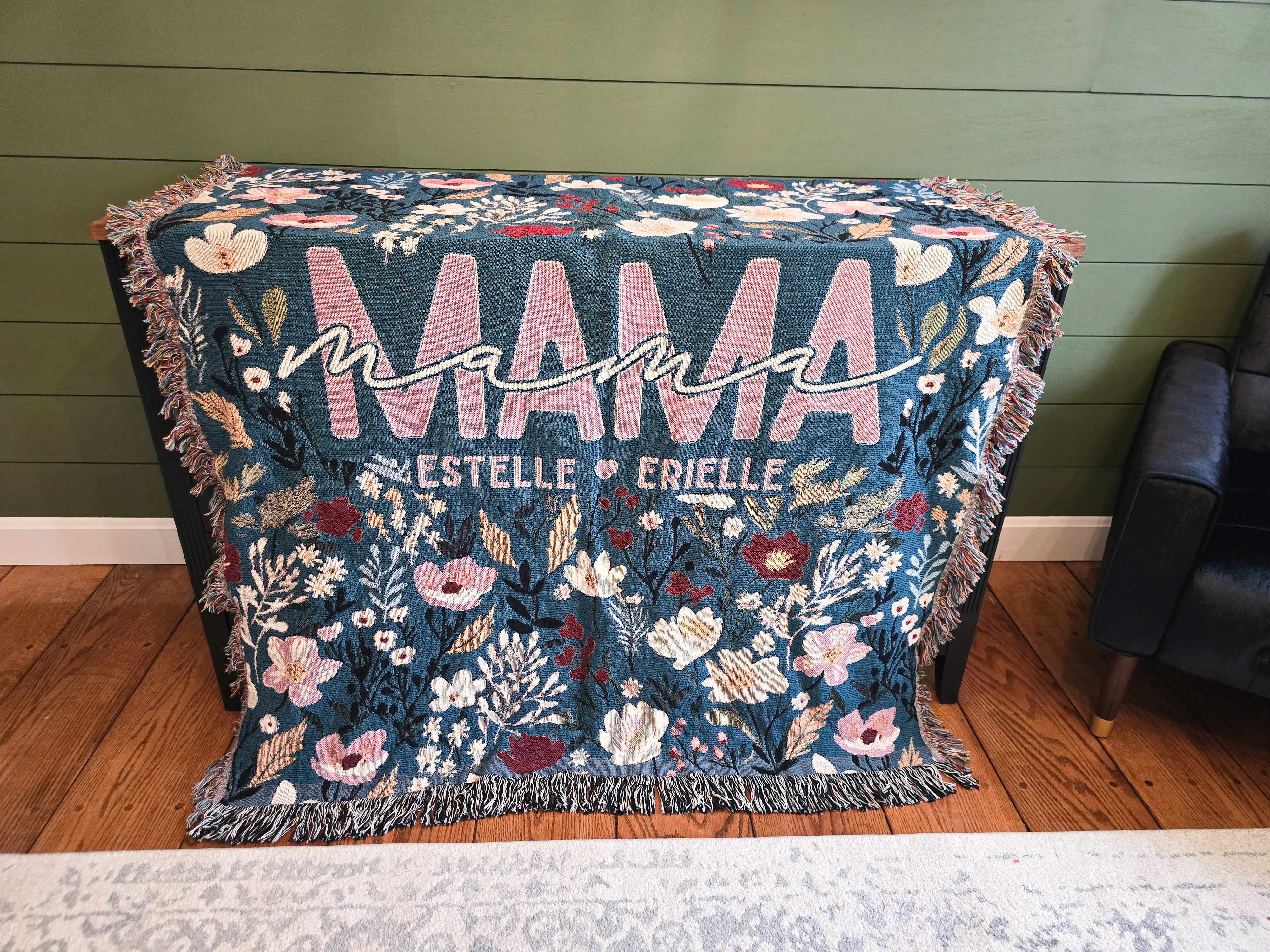 Blue Floral Mother Blanket with Names