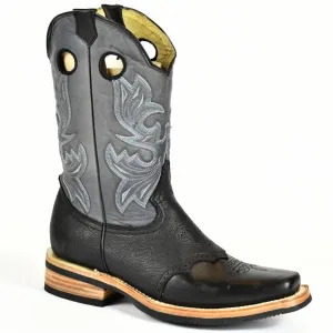 Bonanza Men's Black Leather Square Toe, Rubber Sole Rodeo Boot BA4000B