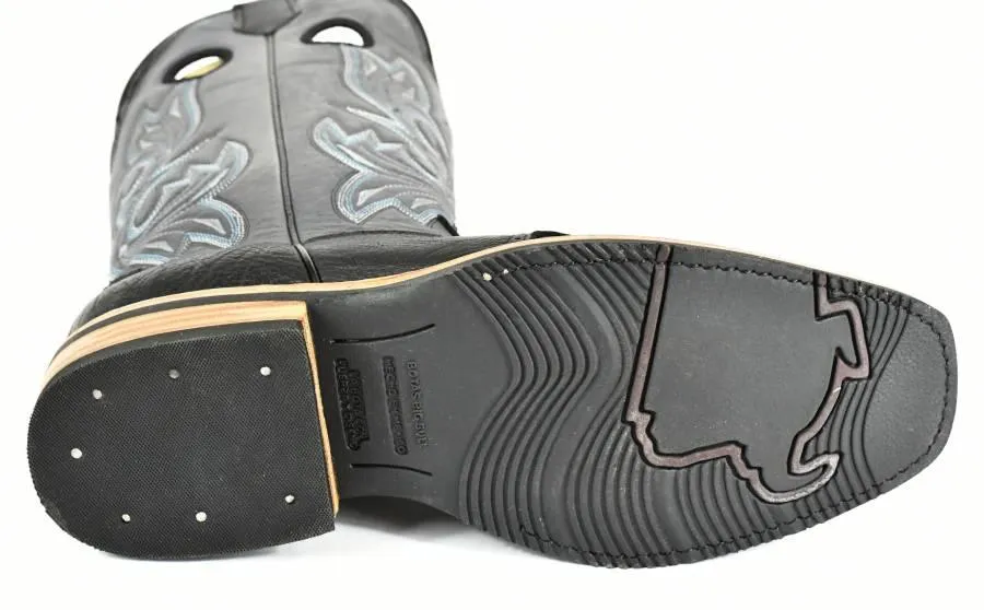 Bonanza Men's Black Leather Square Toe, Rubber Sole Rodeo Boot BA4000B