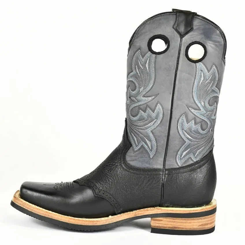 Bonanza Men's Black Leather Square Toe, Rubber Sole Rodeo Boot BA4000B