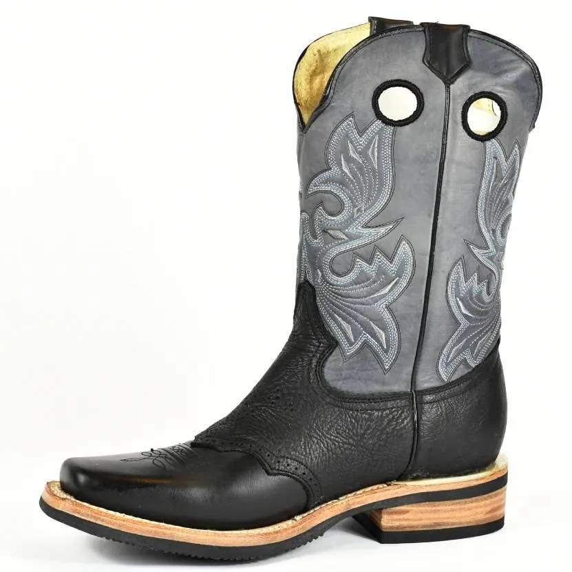 Bonanza Men's Black Leather Square Toe, Rubber Sole Rodeo Boot BA4000B