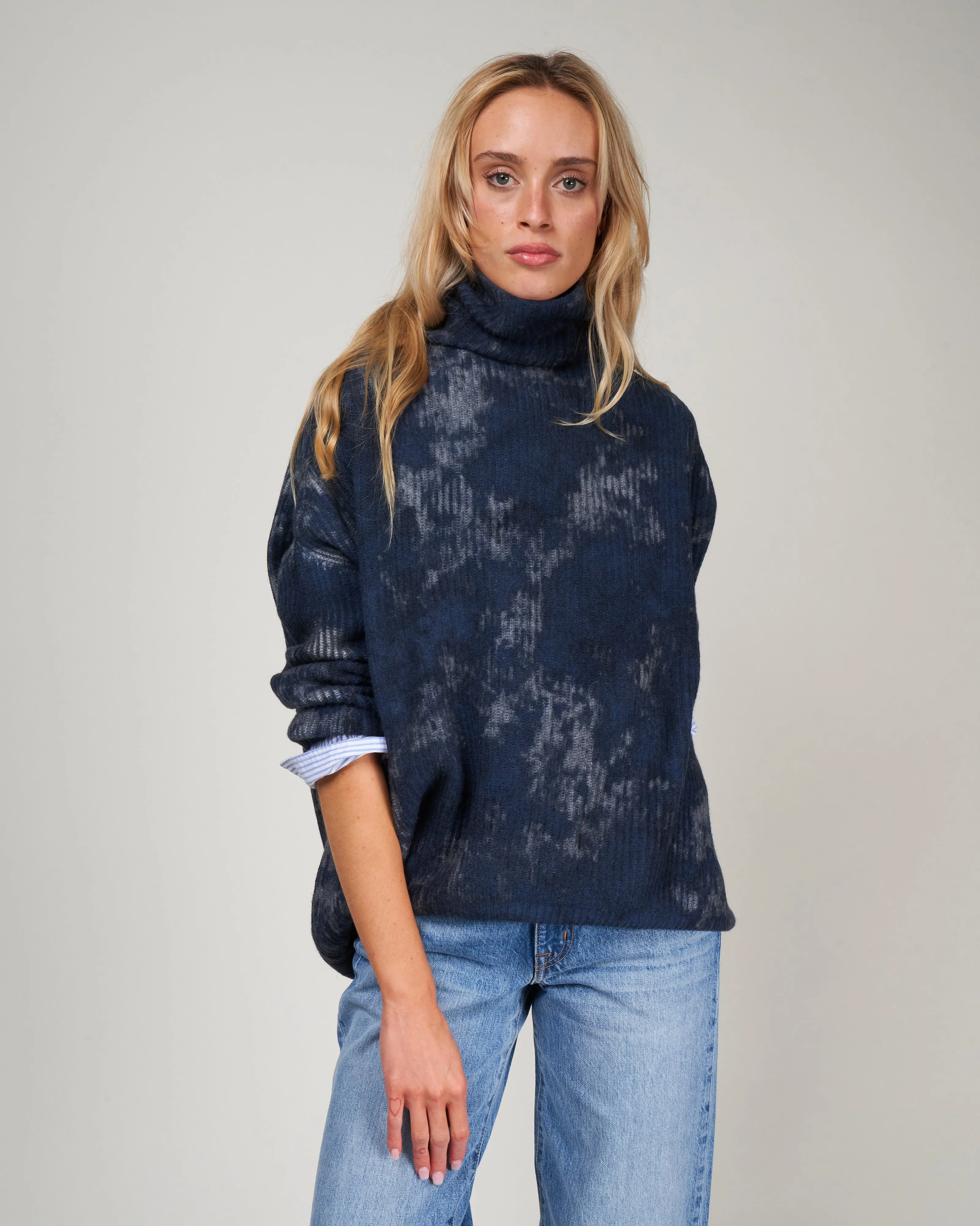 boreal ribbed high neck pullover - lake