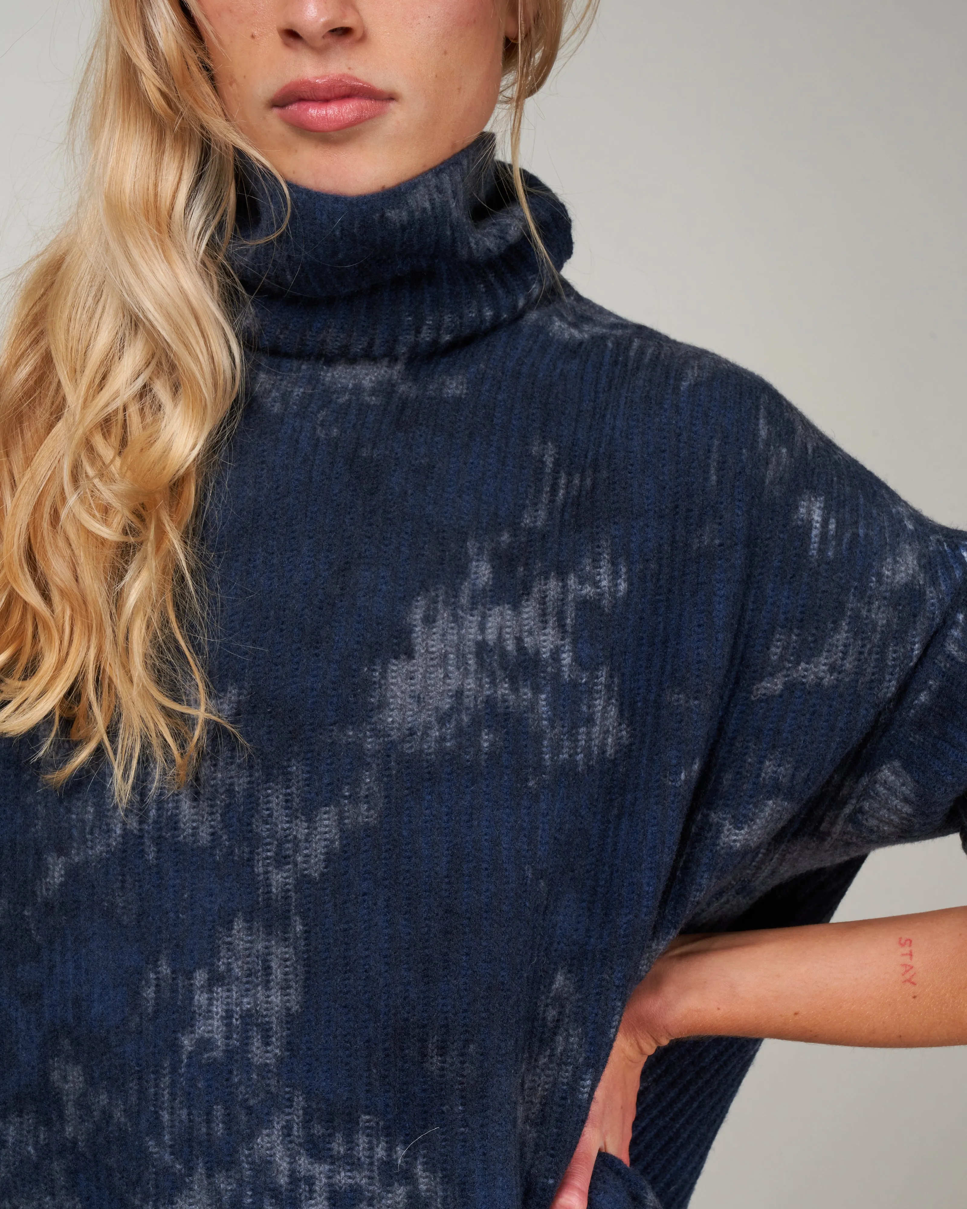 boreal ribbed high neck pullover - lake