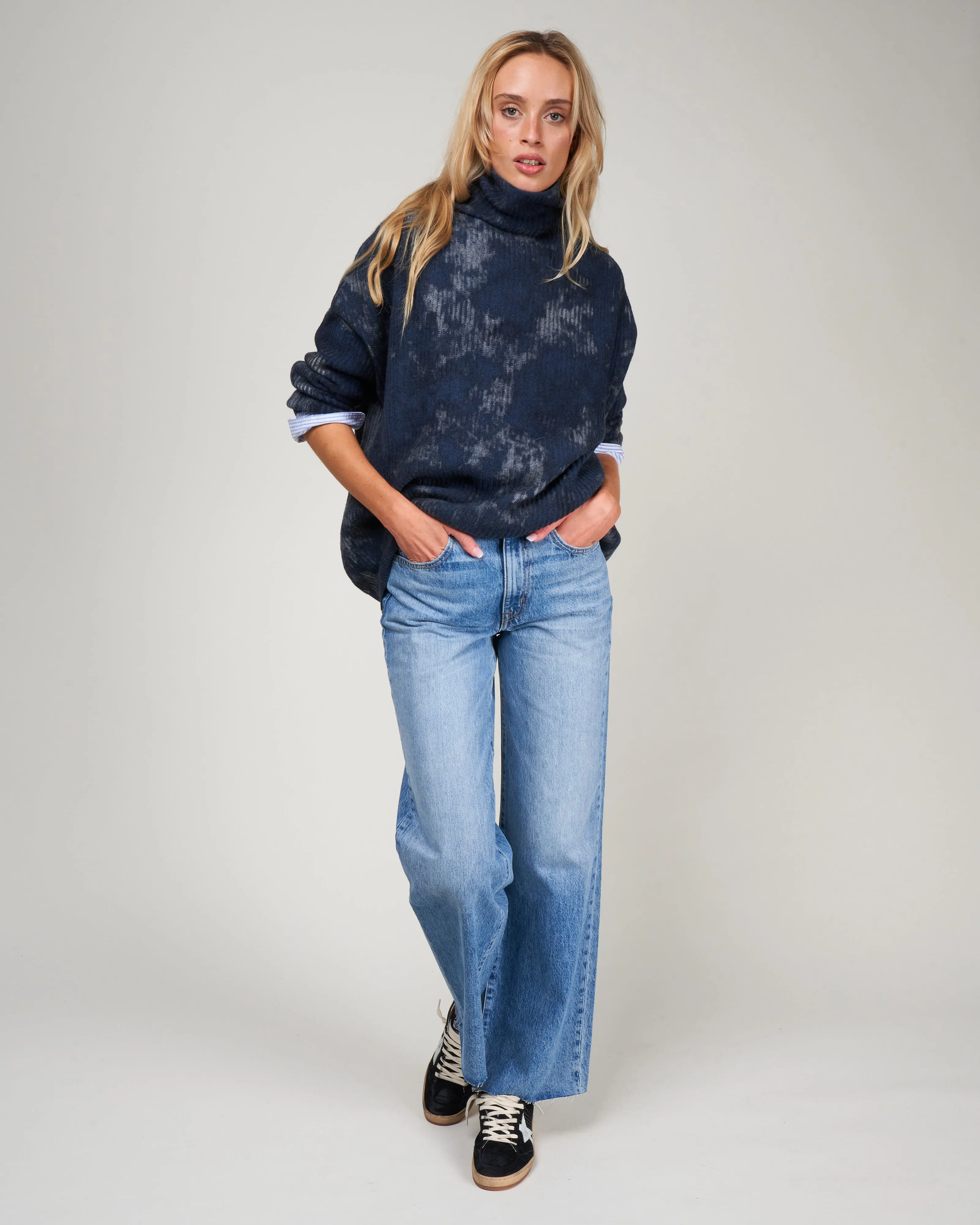 boreal ribbed high neck pullover - lake