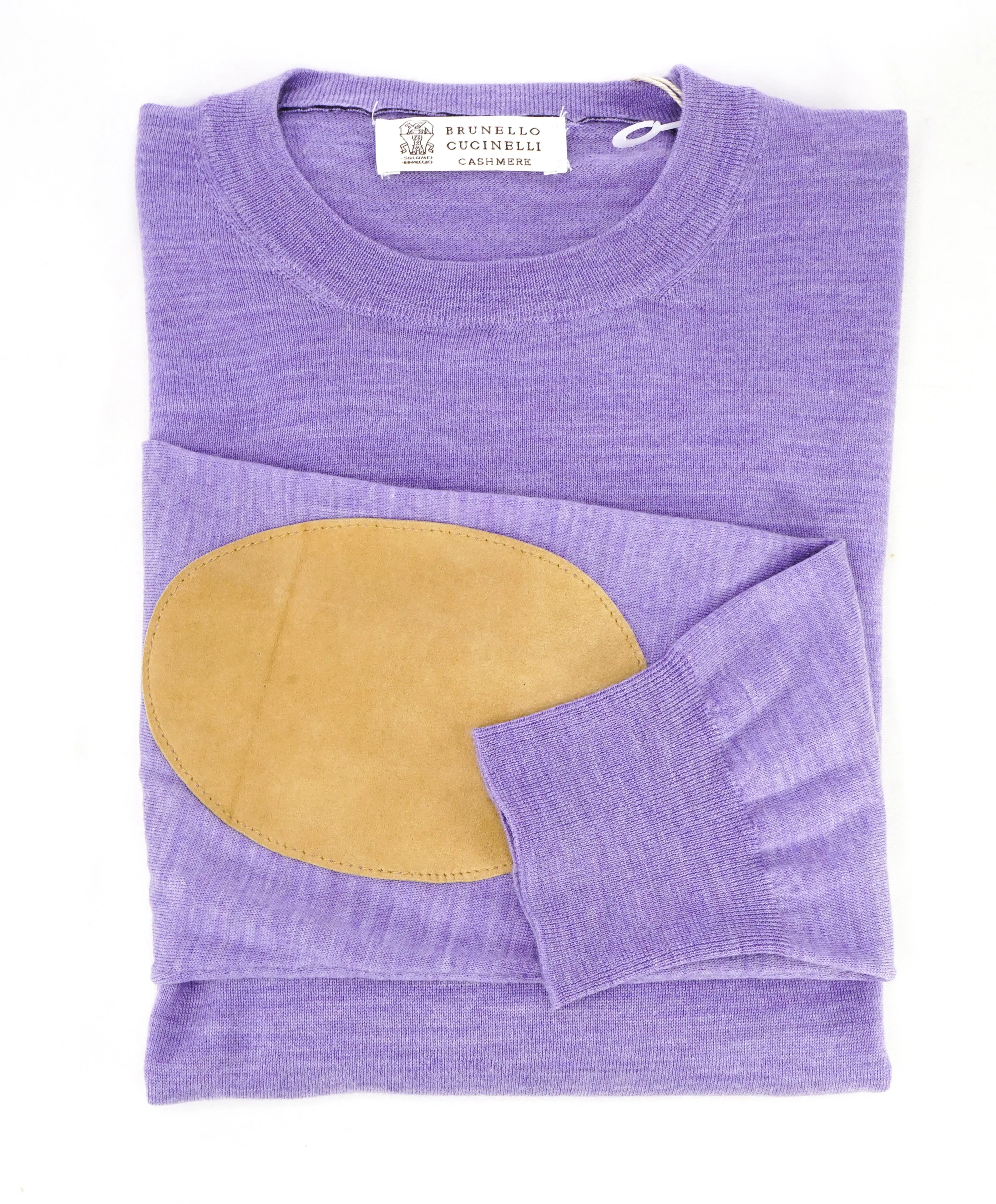 BRUNELLO CUCINELLI - CASHMERE & SUEDE Blend Purple Crewneck Sweater - S(48)
