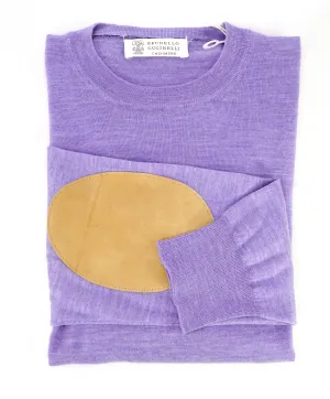 BRUNELLO CUCINELLI - CASHMERE & SUEDE Blend Purple Crewneck Sweater - S(48)