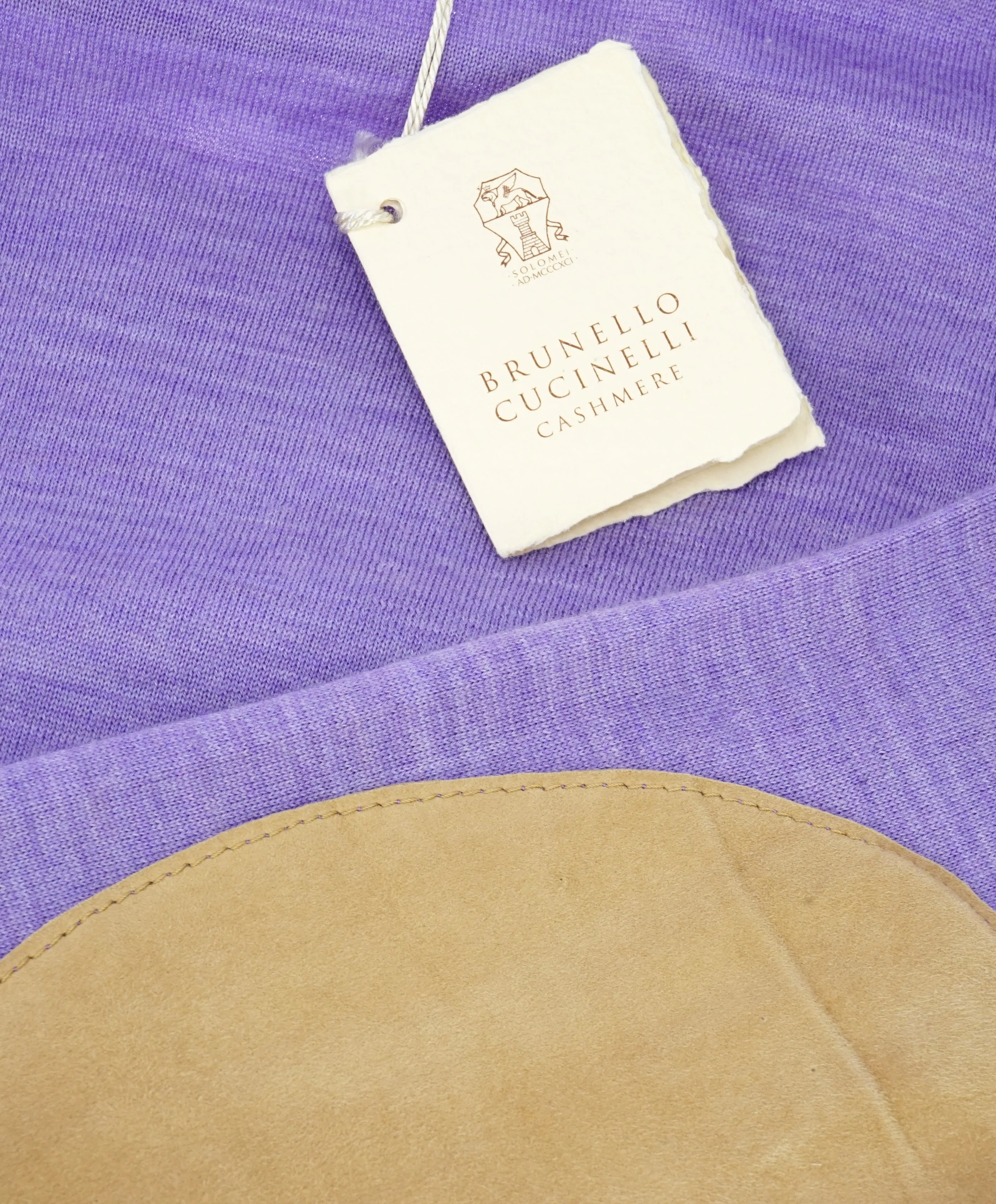 BRUNELLO CUCINELLI - CASHMERE & SUEDE Blend Purple Crewneck Sweater - S(48)