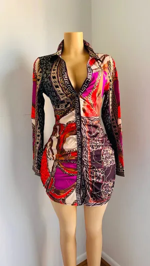 Casual Mini Shirt Dress with V Neck