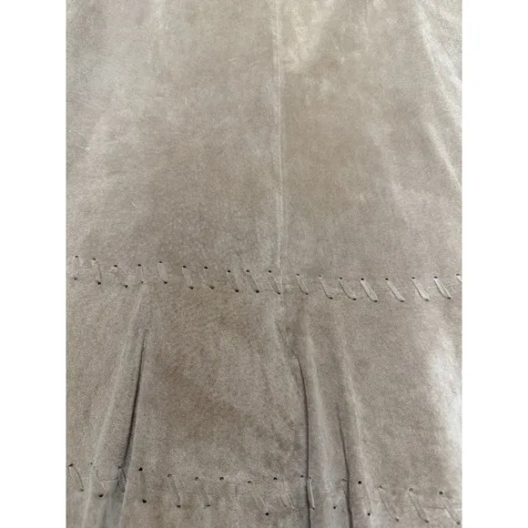 Chicos 100% Leather Suede Midi Whipstitch Lined Flare Skirt Beige Women's Large