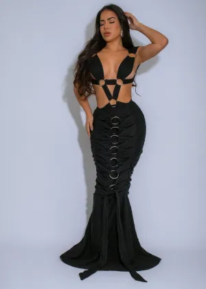 Coastal Knots Ruched Maxi Dress Black