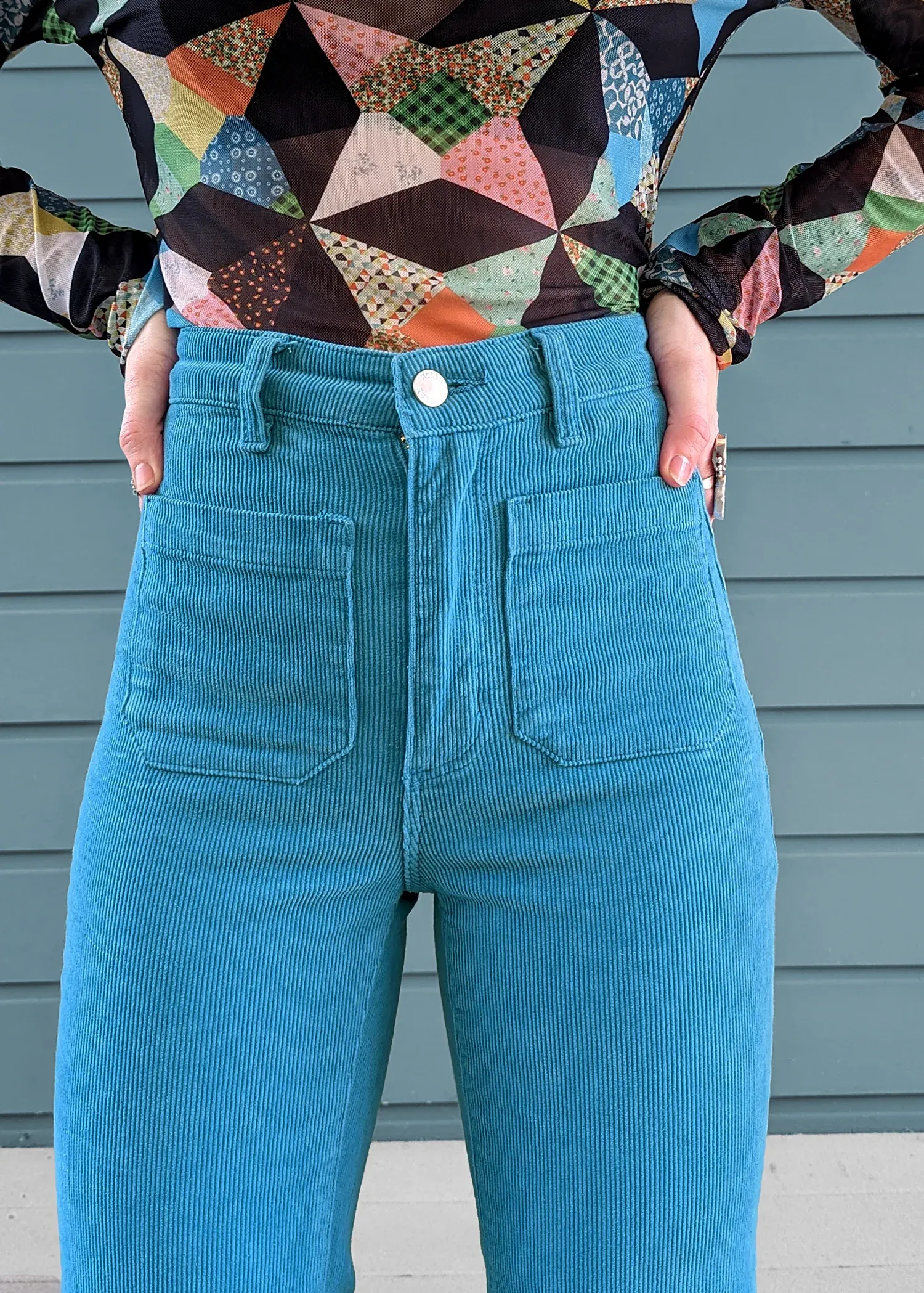 Cornflower Blue Corduroy Sailor Eastcoast Flares <br><I>almost gone! </I>