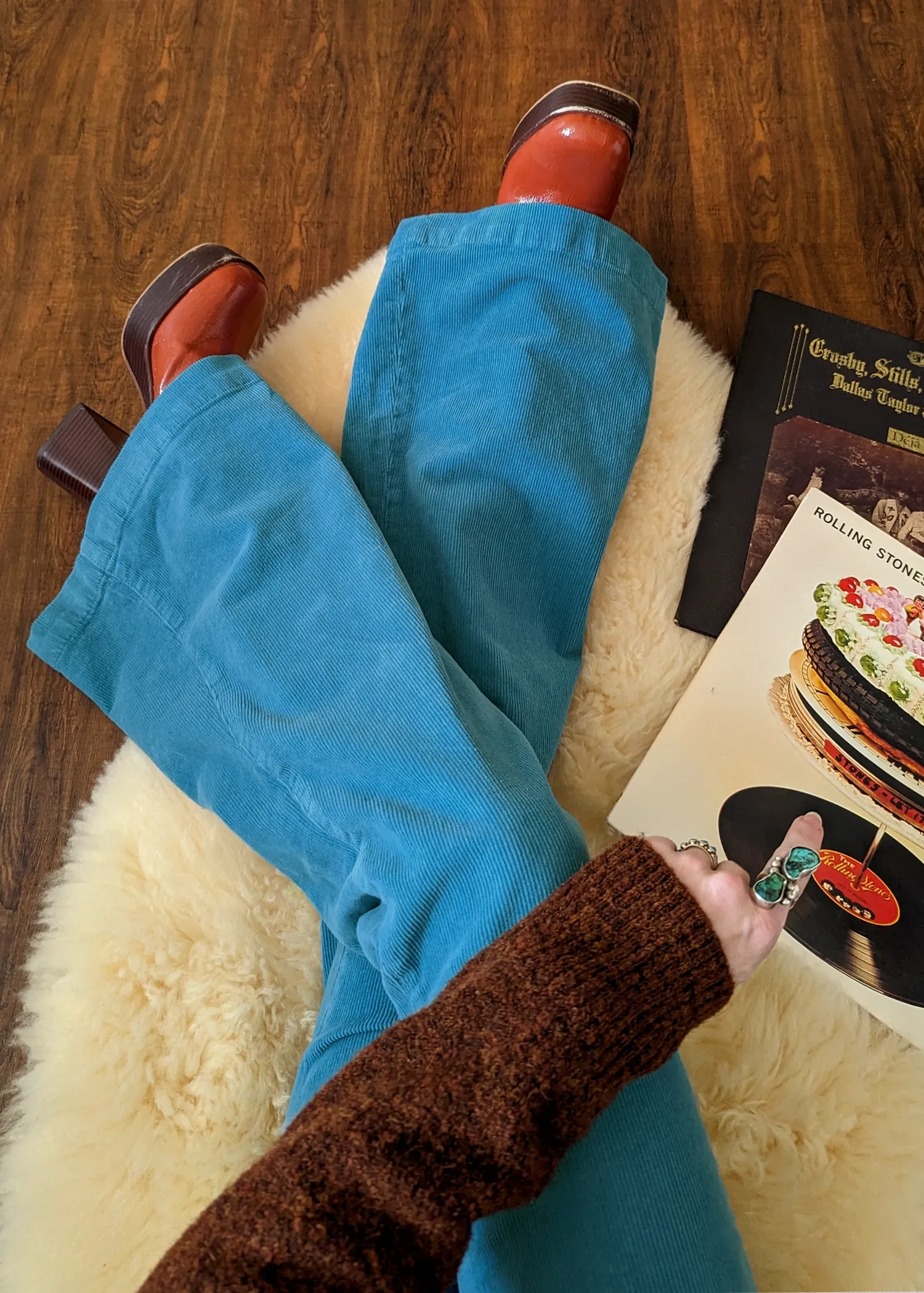 Cornflower Blue Corduroy Sailor Eastcoast Flares <br><I>almost gone! </I>