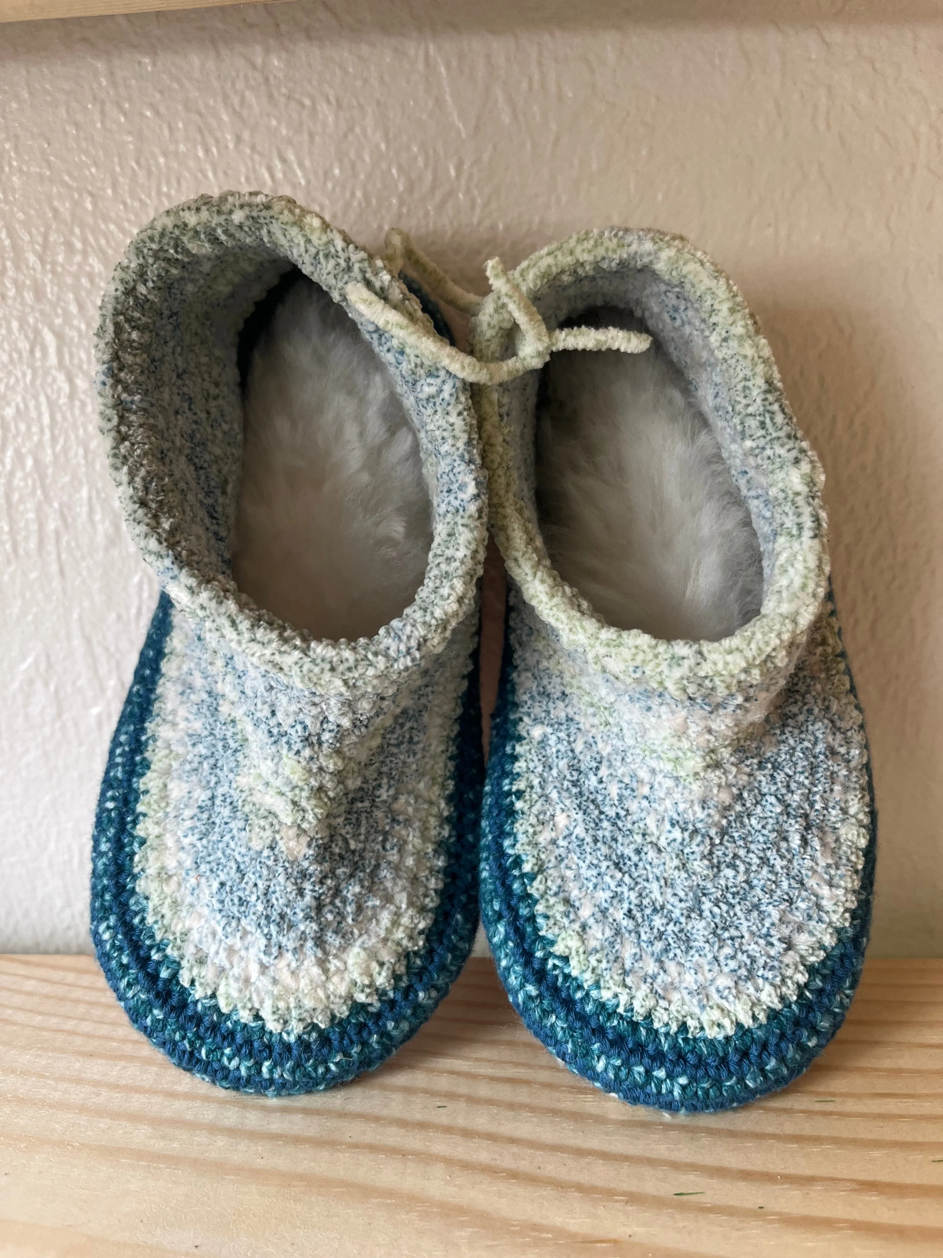 Cozy Crochet, Leather Bottom, Sheepskin Slippers