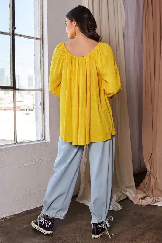 Crinkled Texture Round Neck Swing Top For Women – Flowy Trendy Fashionable Crinkle Blouse with Relaxed Fit