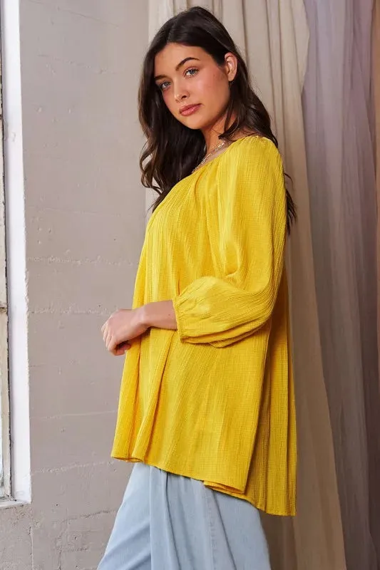 Crinkled Texture Round Neck Swing Top For Women – Flowy Trendy Fashionable Crinkle Blouse with Relaxed Fit