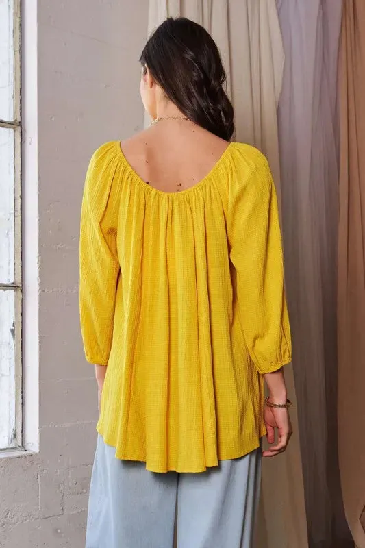 Crinkled Texture Round Neck Swing Top For Women – Flowy Trendy Fashionable Crinkle Blouse with Relaxed Fit