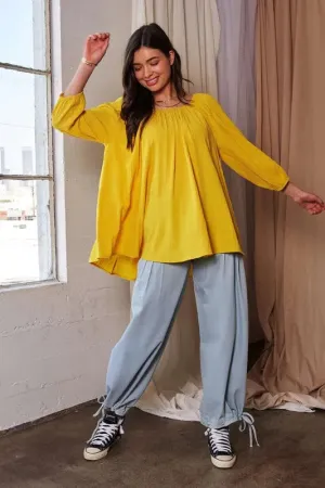Crinkled Texture Round Neck Swing Top For Women – Flowy Trendy Fashionable Crinkle Blouse with Relaxed Fit