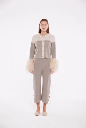 Cropped Pants With Button Detail in Rice Flower